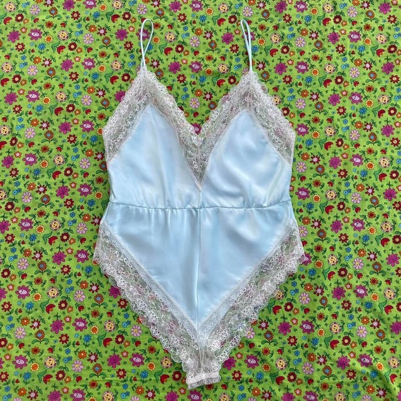 Intimates & Sleepwear Vintage 9s Satin Lace Trim Teddy Romper Poshmark